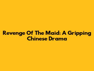 Revenge Of The Maid: A Gripping Chinese Drama